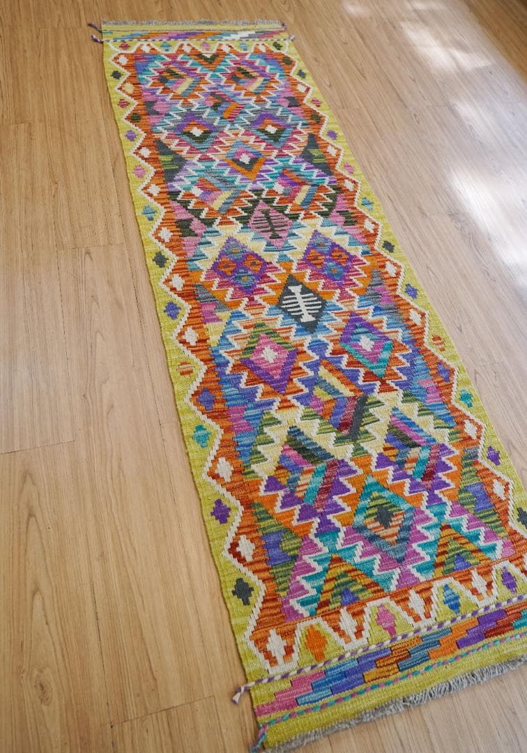 191×60cm アフガニスタン手織り キリム　ランナー　トライバルラグ
