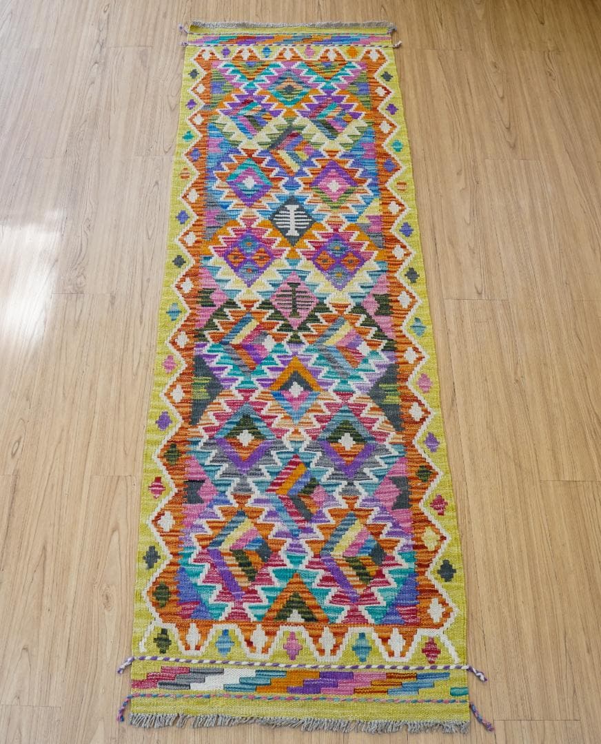 191×60cm アフガニスタン手織り キリム　ランナー　トライバルラグ