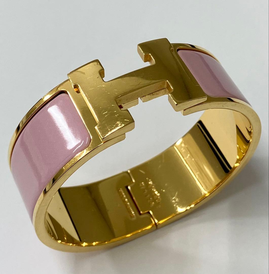 HERMES エルメス クリッククラック PM バングル ピンク ゴールド