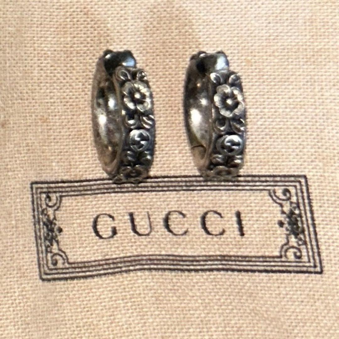 GUCCI フラワー装飾 シルバーピアス