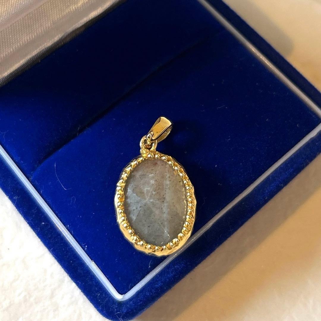 一点物 英国ヨーロッパ ミル打ち オーバルラブラドライト ネックレス トップ