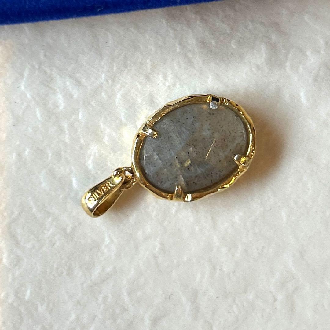 一点物 英国ヨーロッパ ミル打ち オーバルラブラドライト ネックレス トップ