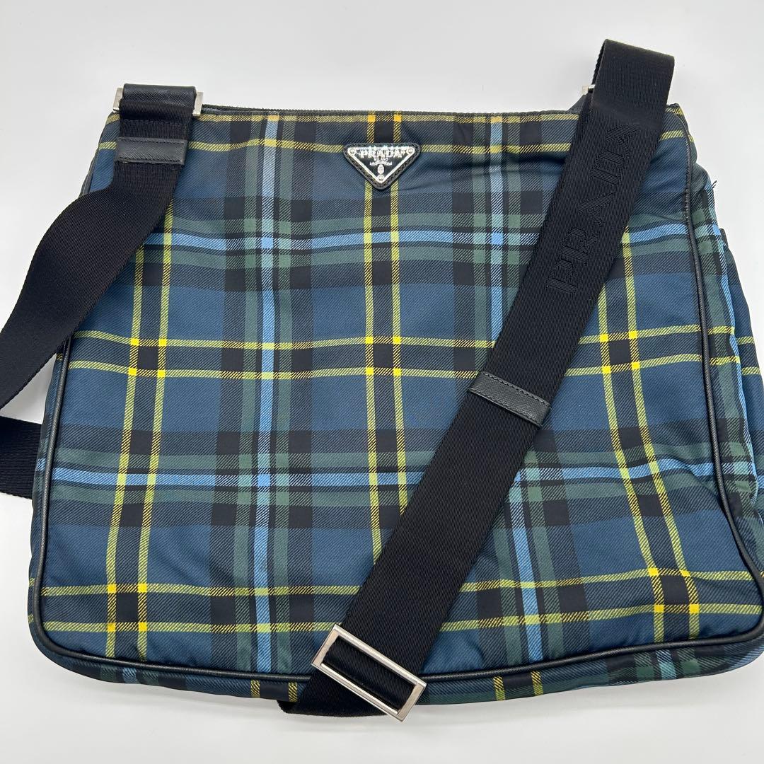 プラダ ショルダーバッグ タータンチェック ナイロン グリーン VA0220