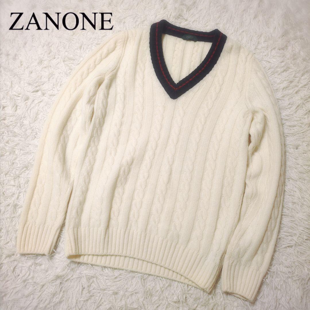 ザノーネ　メンズ　チルデンニット　ケーブルニット　サイズ48　Lサイズ相当