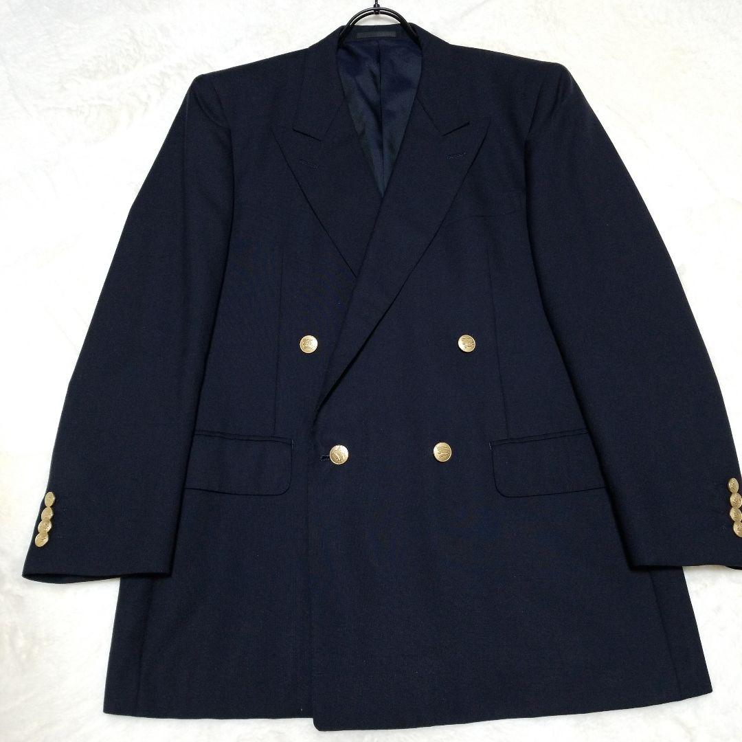 【大きいサイズ】バーバリー　紺ブレ　ダブル　金ボタン　AB6　背抜き　美品