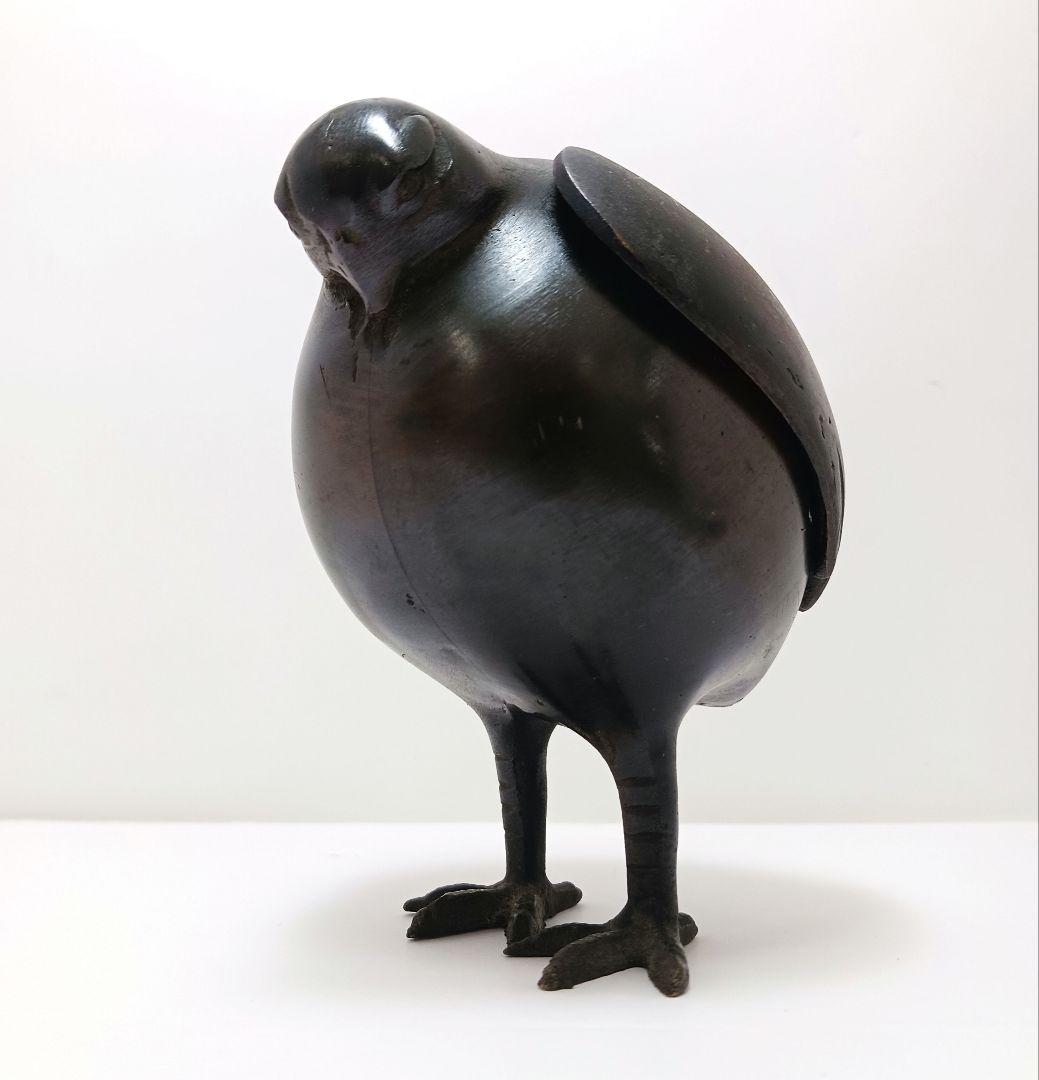 G109 古銅製 亀女作 鶉 鳥型香炉 在銘印有 香道具　ma　ten