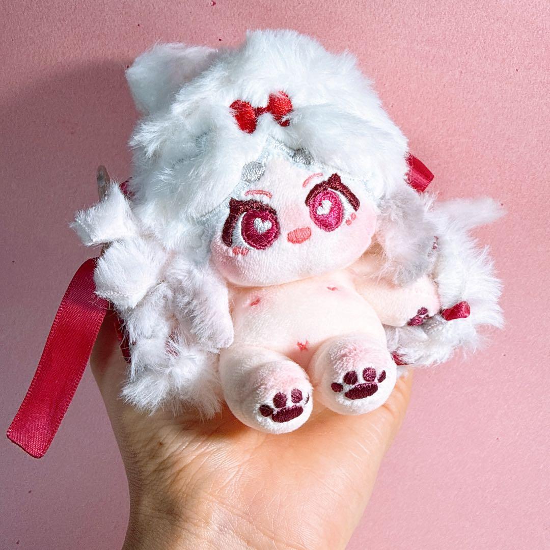 無属性　自作ぬいぐるみ　真っ白グラデーション三つ編みリボンの女の子　骨付き