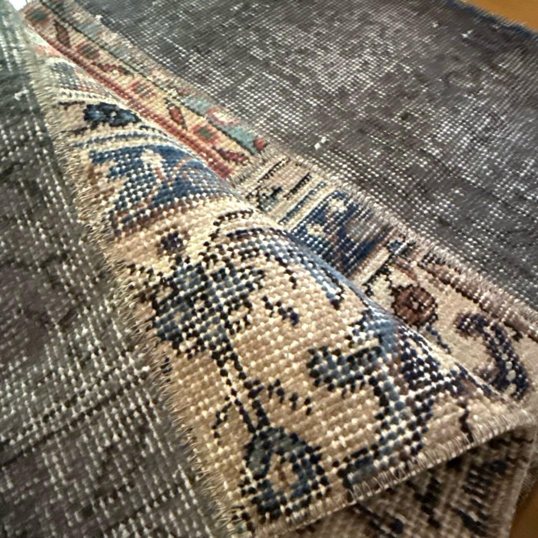 49×100 グレイ×ボタニカル　大人パッチワーク　トルコヴィンテージラグ