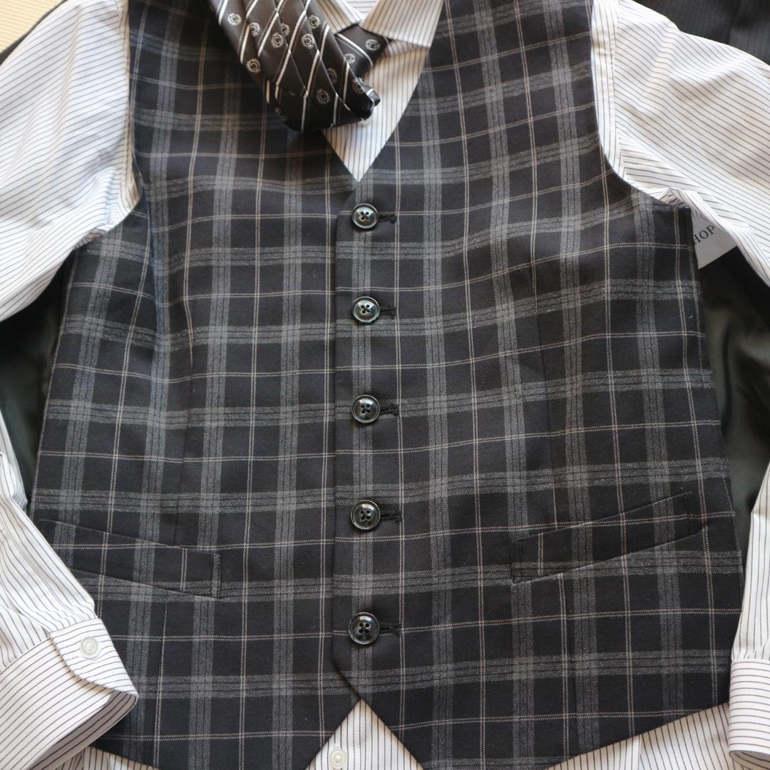 新品同様 ショパン 160cm 男の子 黒 ベスト付 セレモニースーツ上下セット