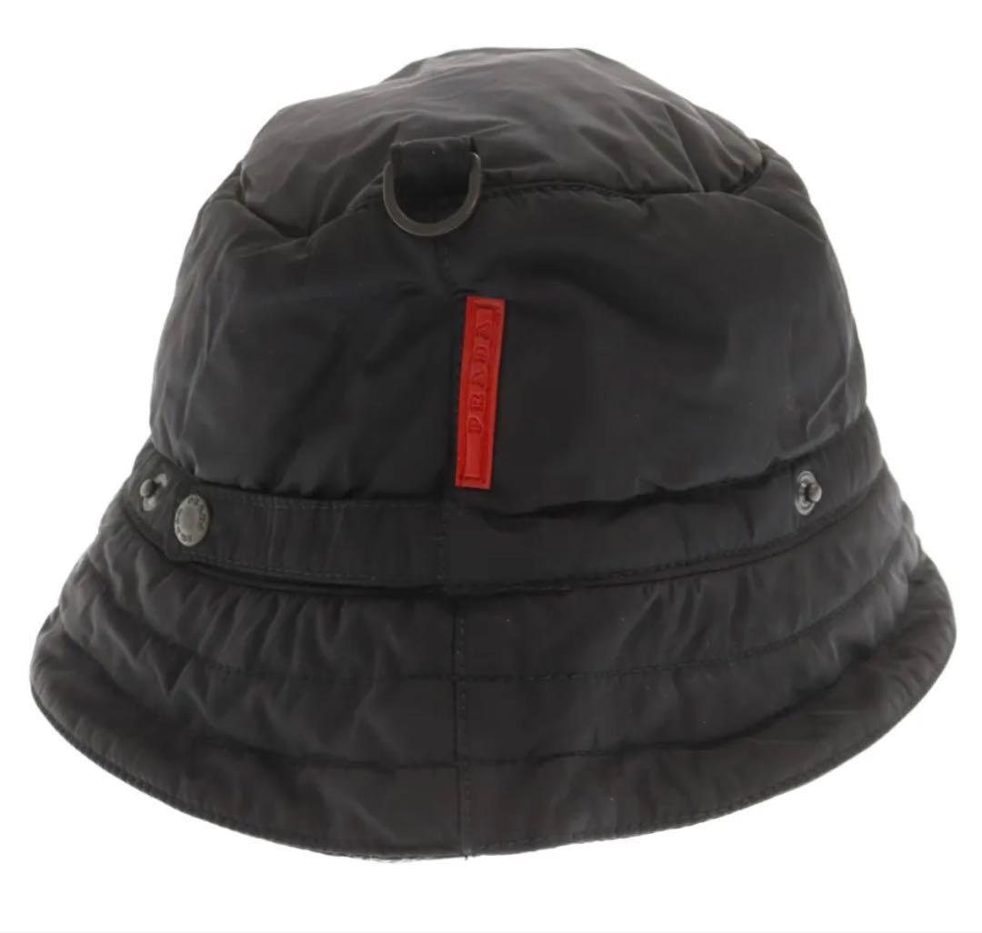 PRADA プラダスポーツラバーロゴパッチ ナイロン バケットハット 帽子耳当て