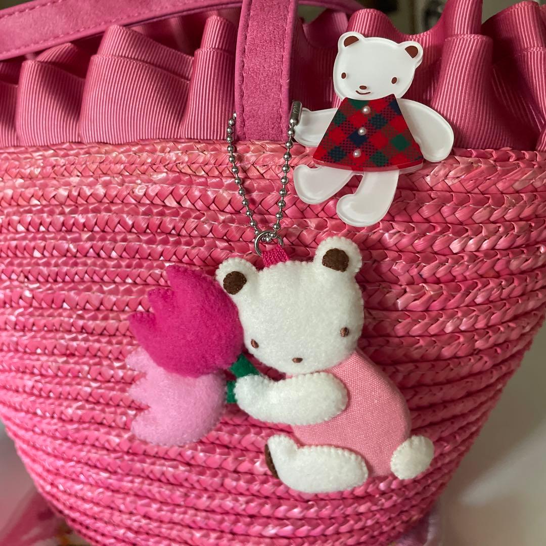 familiar かごバッグ クマチャーム　くまブローチ付き