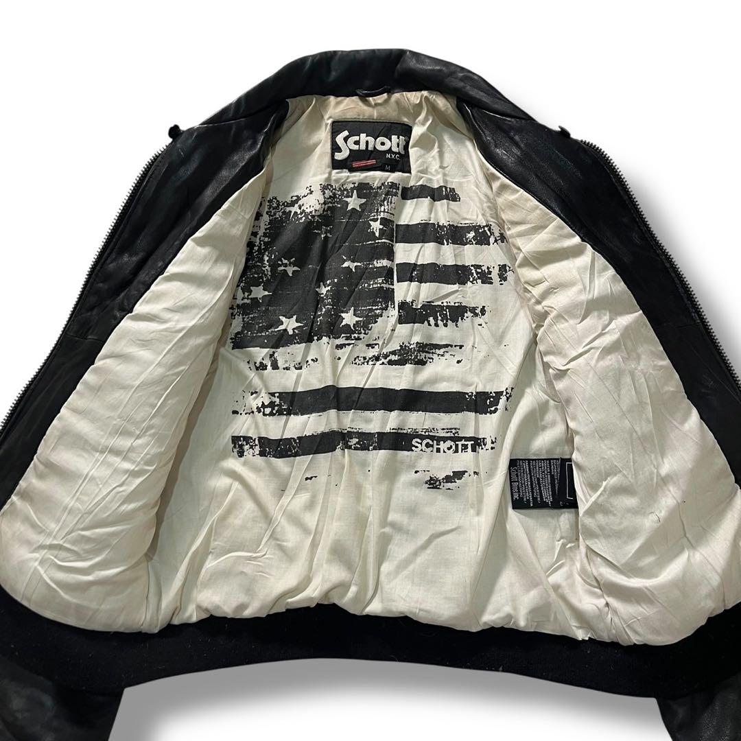 Schott ボンバージャケット レディース ラムレザー M 黒 古着 00s