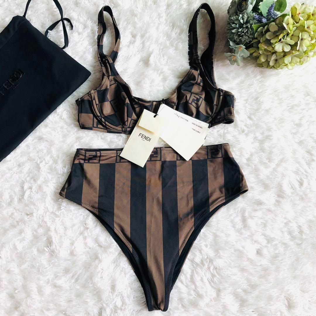 未使用タグ付✨フェンディ 水着 ズッカ FFロゴ ペカン カーキ×ブラック M