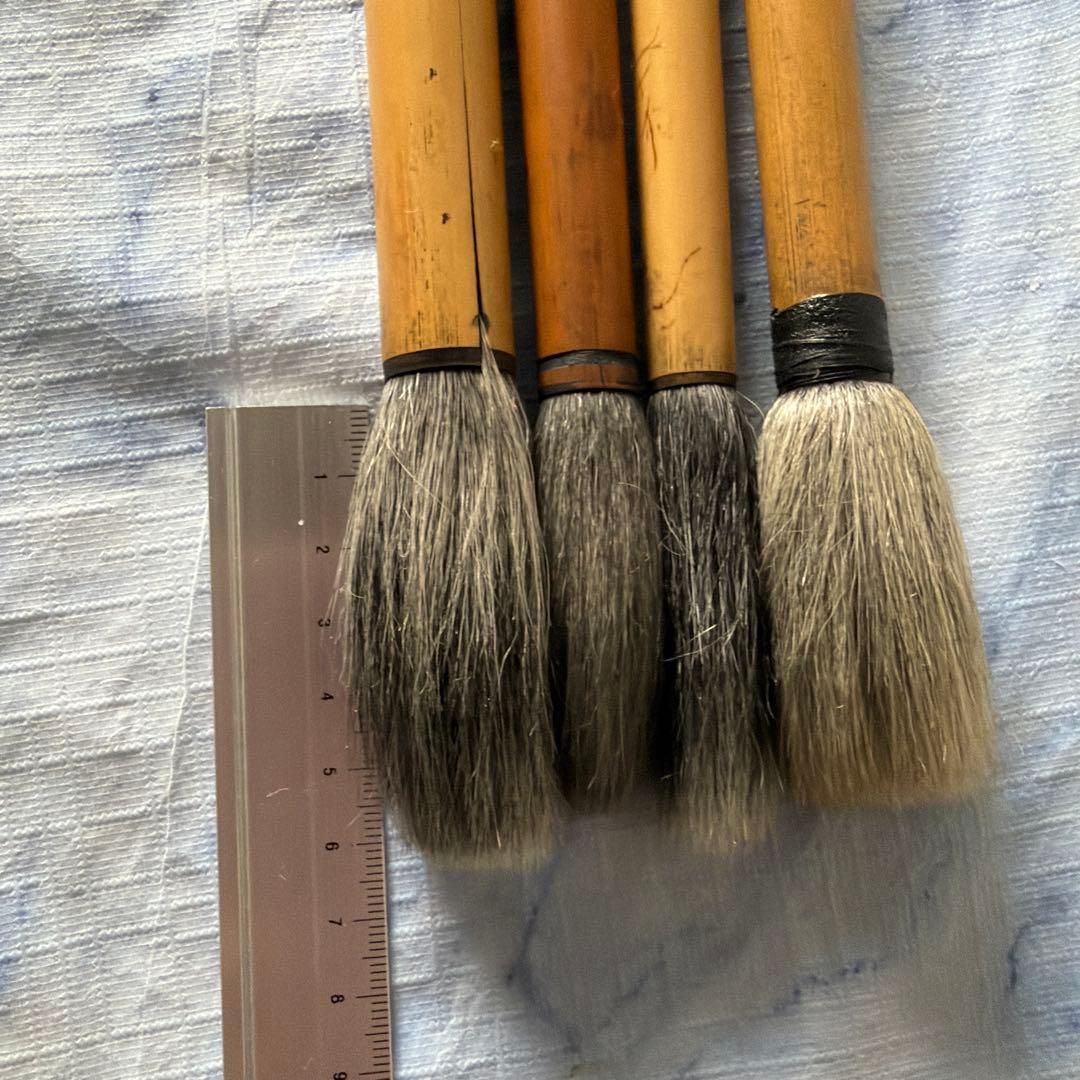 古筆　唐筆　羊毛　中国　アンティーク　上海工藝　毛筆 4本セット　竹