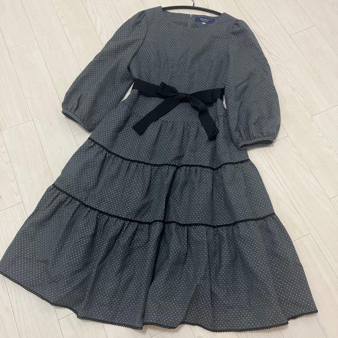 凛*様 ★美品★ウールドットラメワンピース　リボン付き