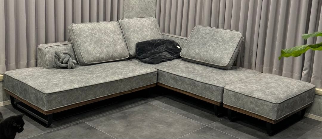 スウェード調カウチソファ(オットマン付き)