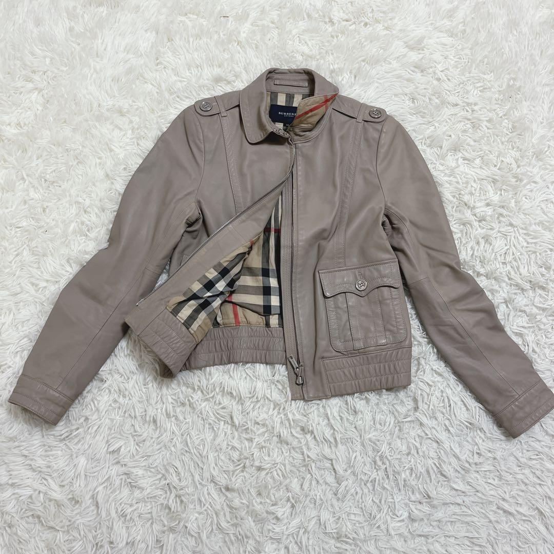 希少　バーバリーロンドン　羊革 ラムレザージャケット グレージュ　42