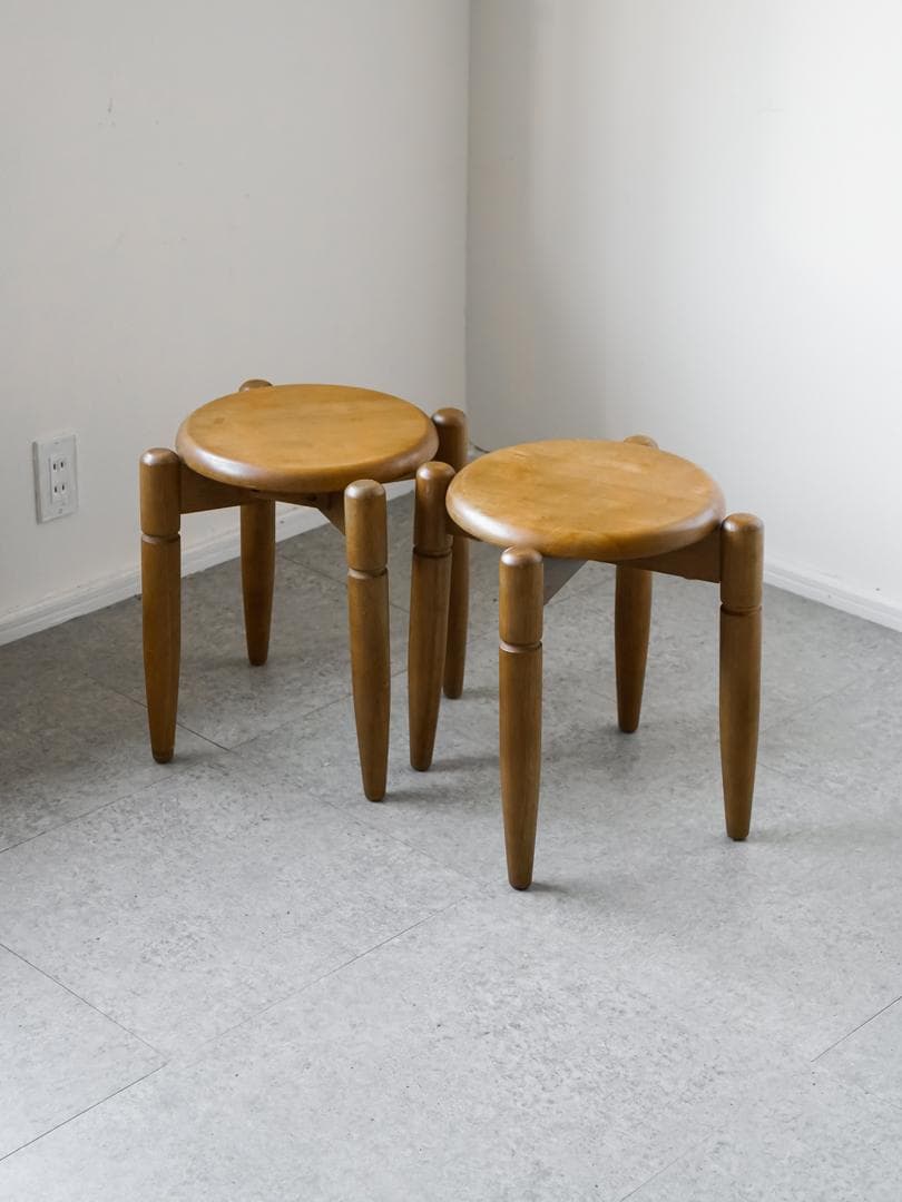 ヴィンテージ 木製スツール/丸椅子 2脚 古道具 ミッドセンチュリー モダン