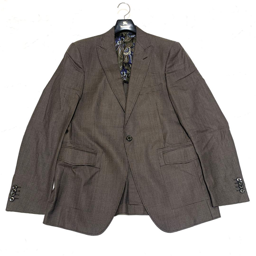 【美品　特大4L！シルク】エトロ　スーツセットアップ　ペイズリー柄　ブラウン　茶