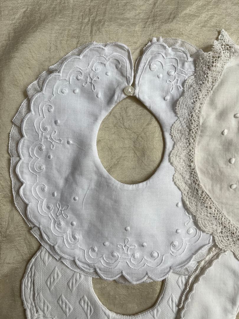 ◆SALE◆フランスアンティーク｜手作りスタイ5枚レース刺繍ドールテディベア