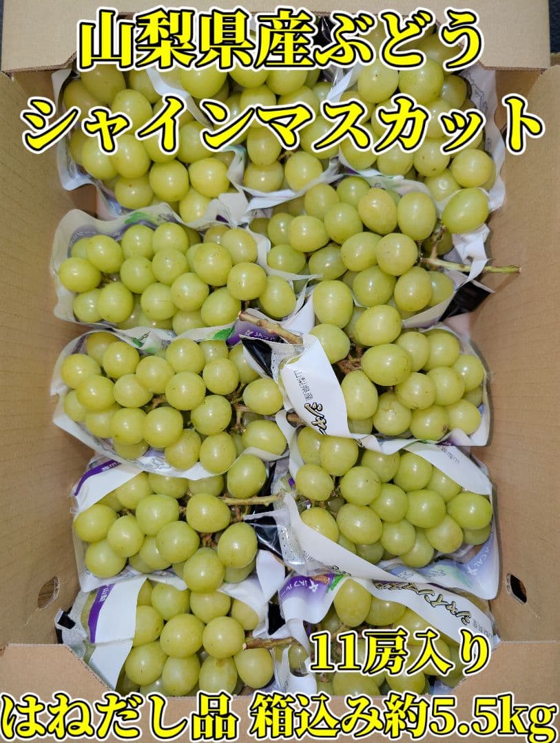 山梨県産ぶどう　シャインマスカット　11房入り　箱込み約5.5kg