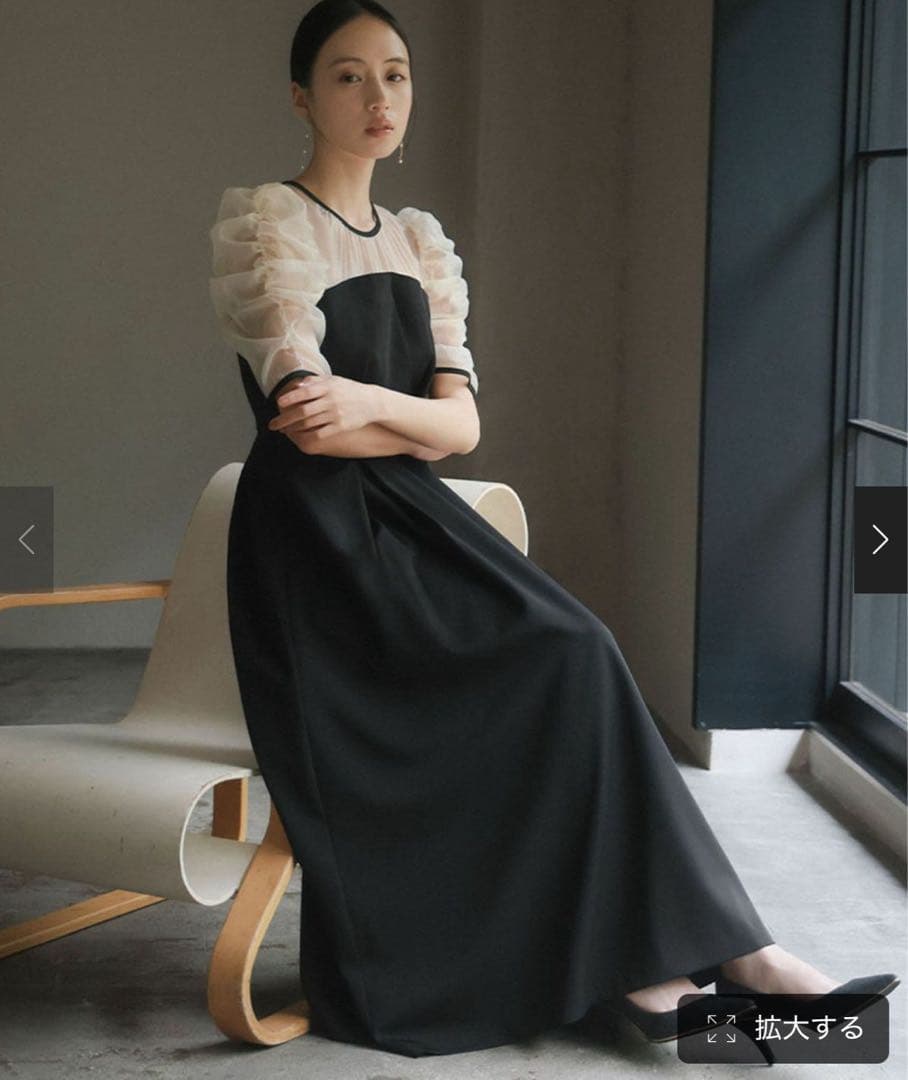 【結婚式お呼ばれ／パーティ向け】ギャザースリーブロングドレス