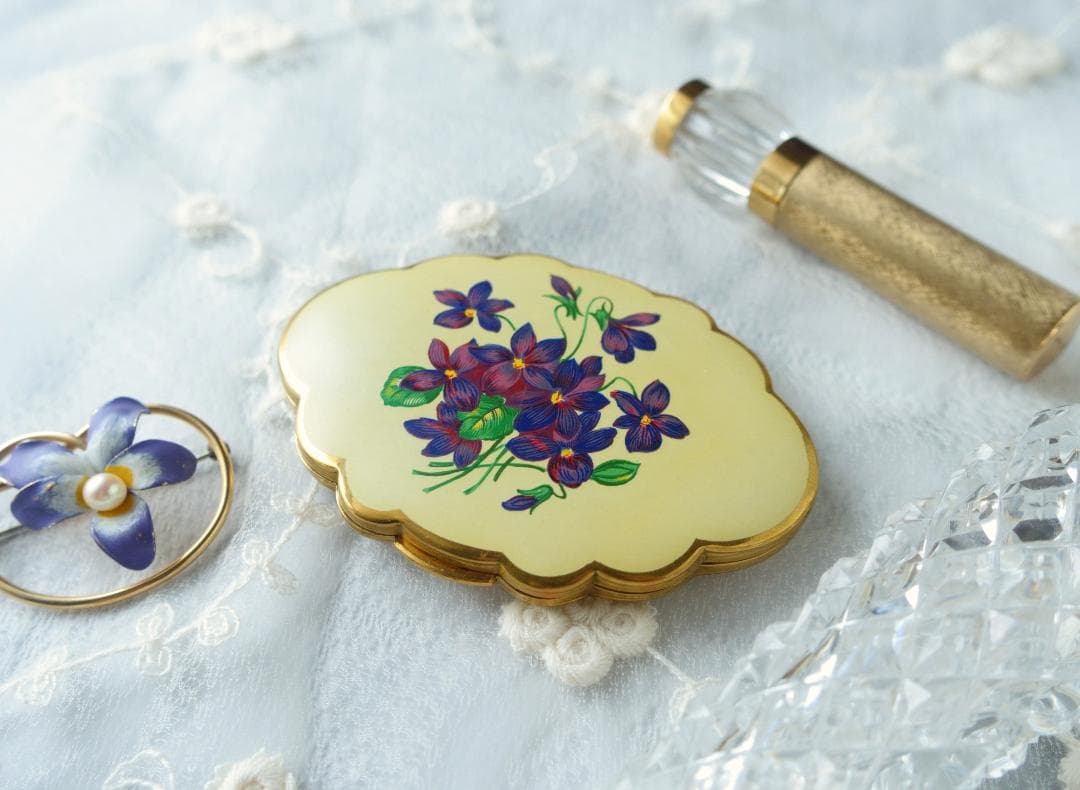 1950 KIGU 英国ヴィンテージ すみれの描かれたコンパクトミラー