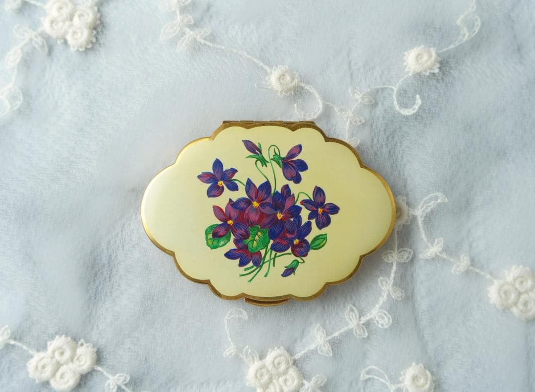 1950 KIGU 英国ヴィンテージ すみれの描かれたコンパクトミラー