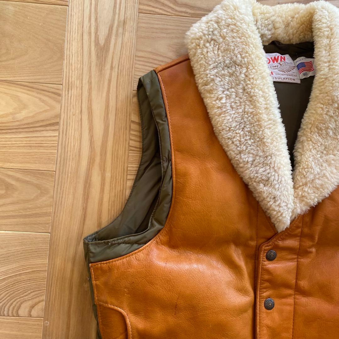 70s Schott ショット ダウンベスト 40 USA製 レザーヨーク ボア