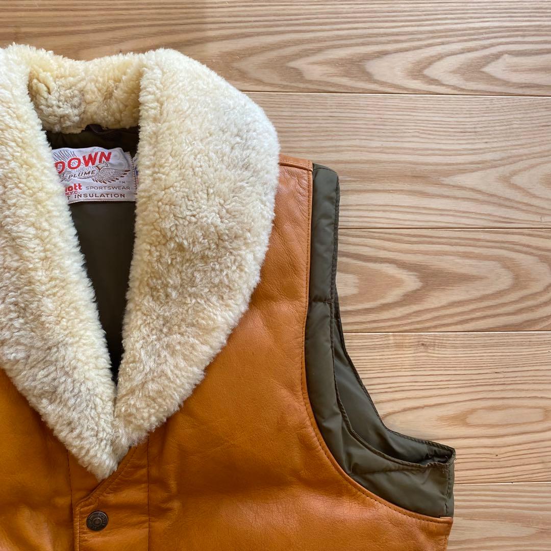 70s Schott ショット ダウンベスト 40 USA製 レザーヨーク ボア