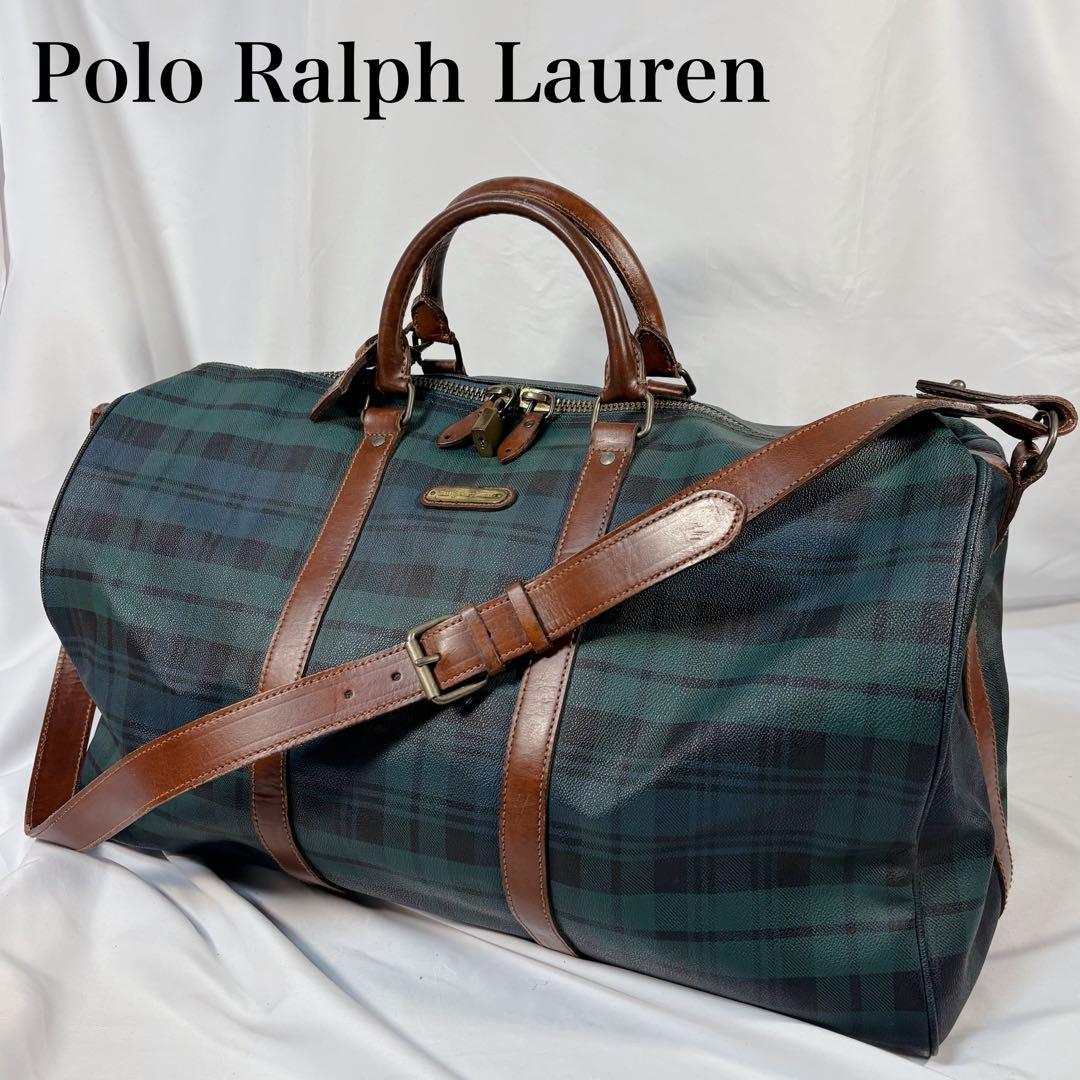 ポロ　ラルフローレン　ボストンバッグ　 2way チェック　PVC レザー　底鋲