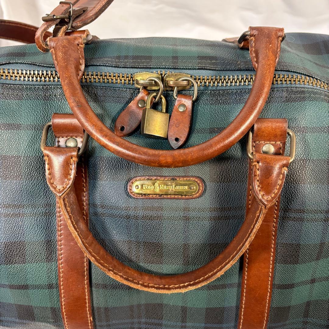 ポロ　ラルフローレン　ボストンバッグ　 2way チェック　PVC レザー　底鋲