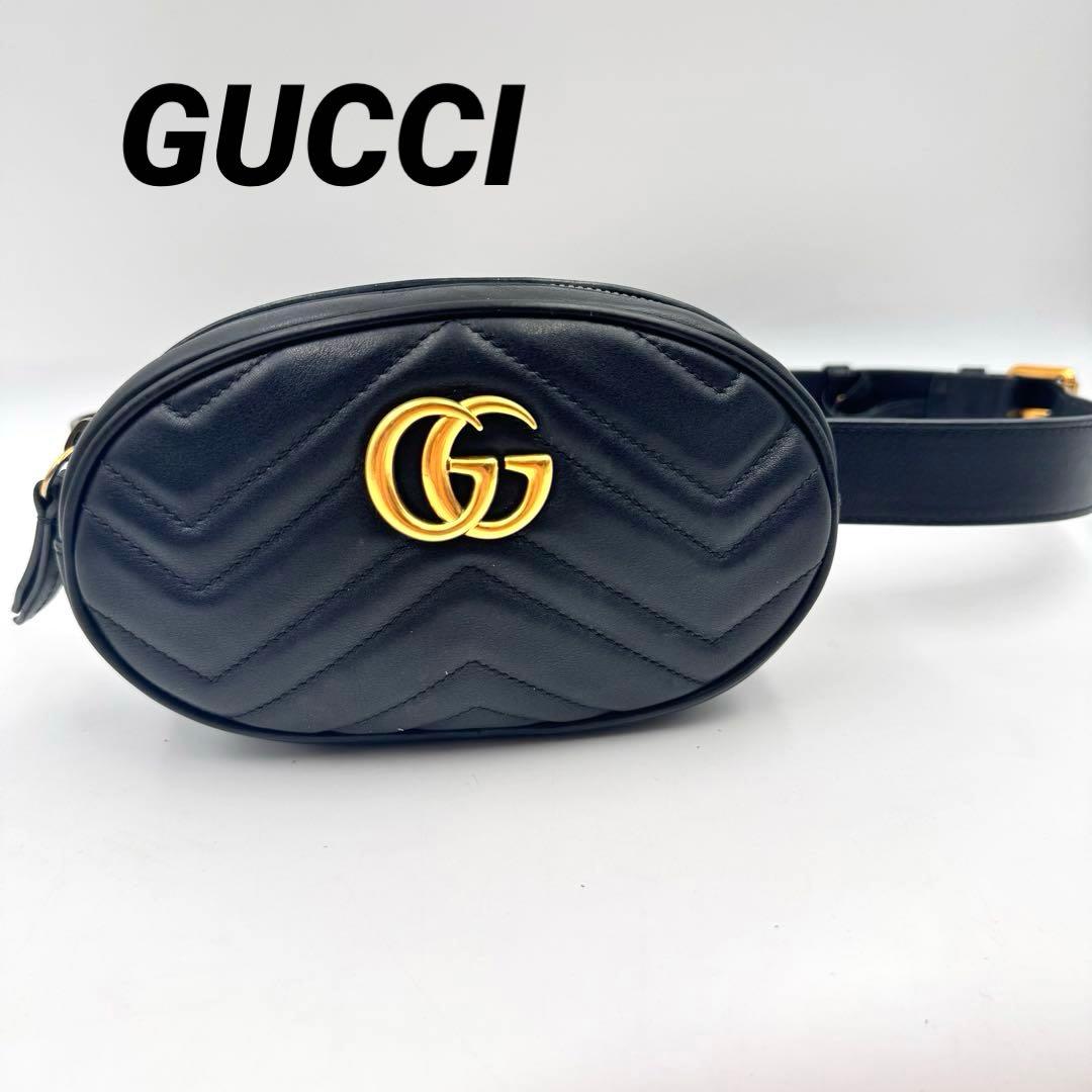 美品✨GUCCI マーモント　ボディバッグ　黒色　ハート　キルティング