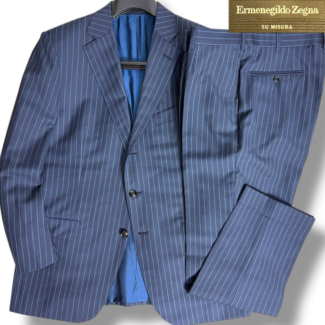 J7041 超美品 エルメネジルドゼニア スミズーラワイドストライプスーツ 54
