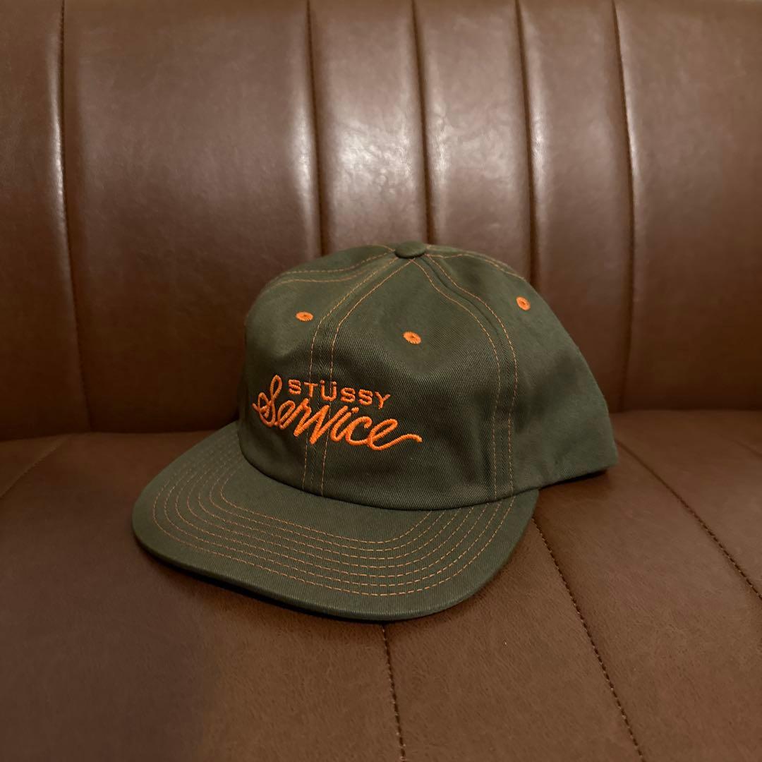 STUSSY オリーブ色 刺繍キャップ