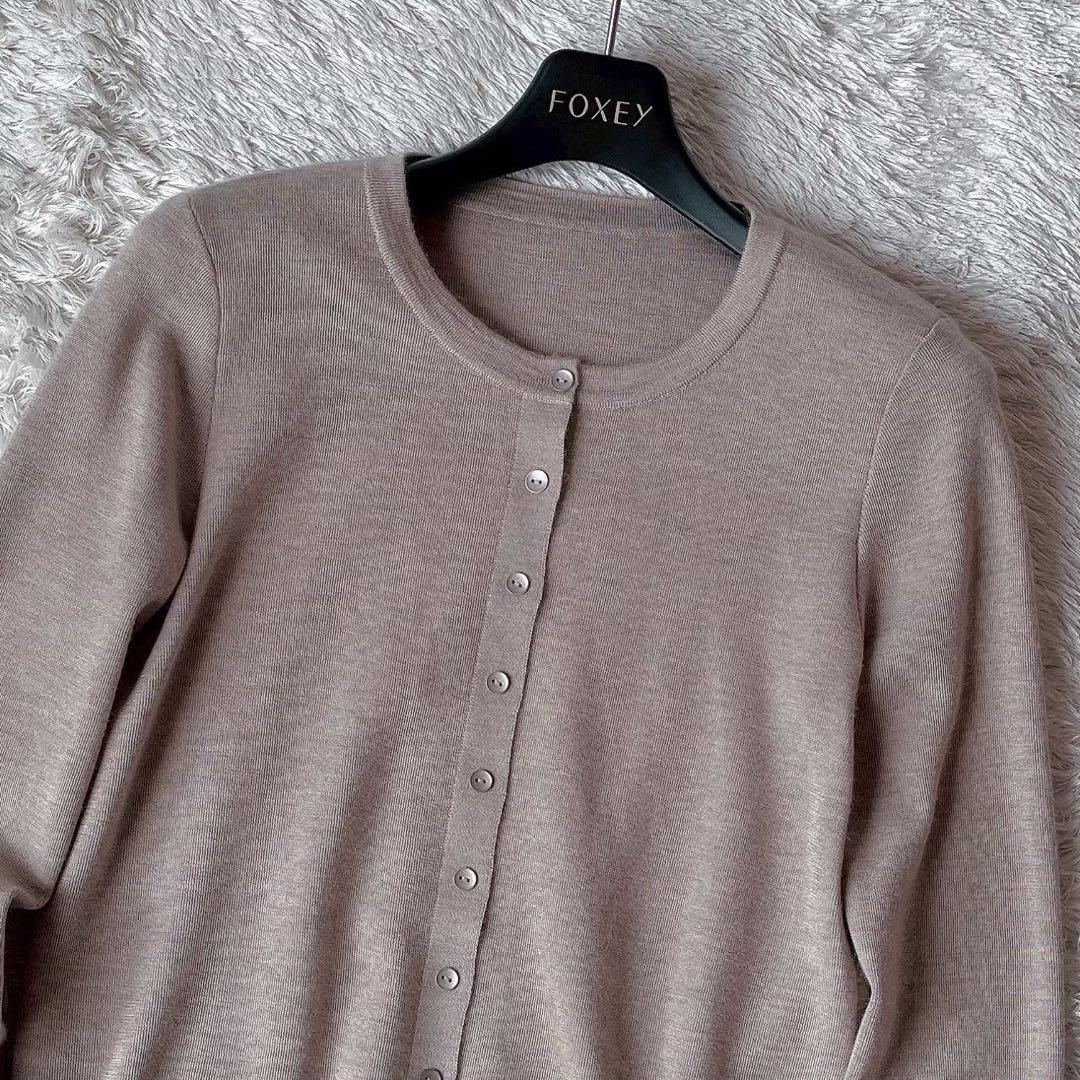 【美品】フォクシー クルーネックニットカーディガン エブリデイ カシミアシルク
