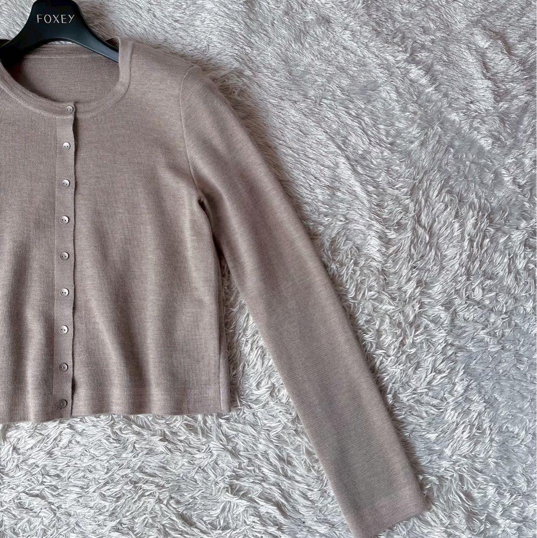 【美品】フォクシー クルーネックニットカーディガン エブリデイ カシミアシルク