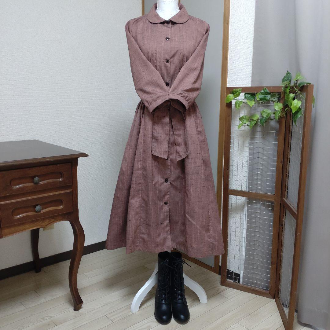 着物リメイク　丸襟ピンタックワンピース