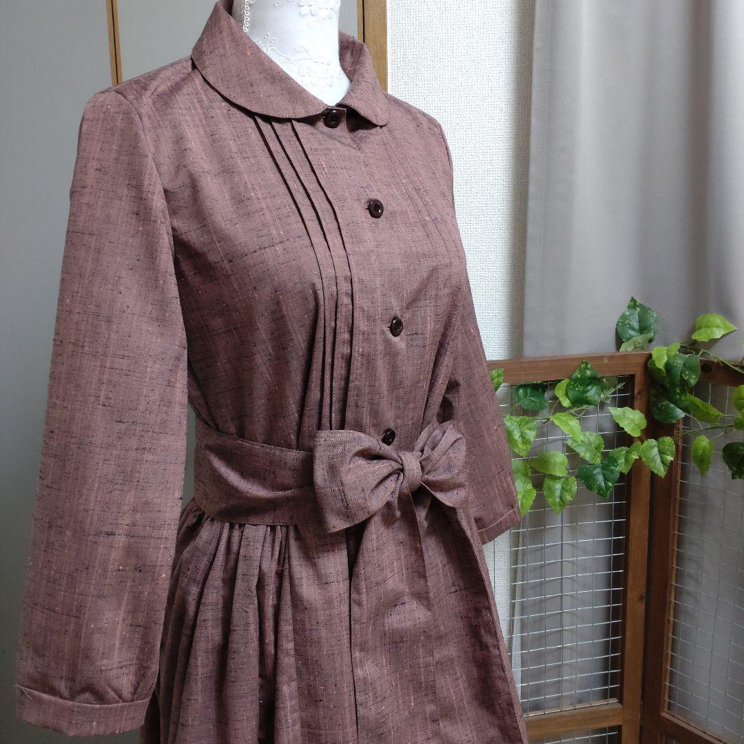 着物リメイク　丸襟ピンタックワンピース