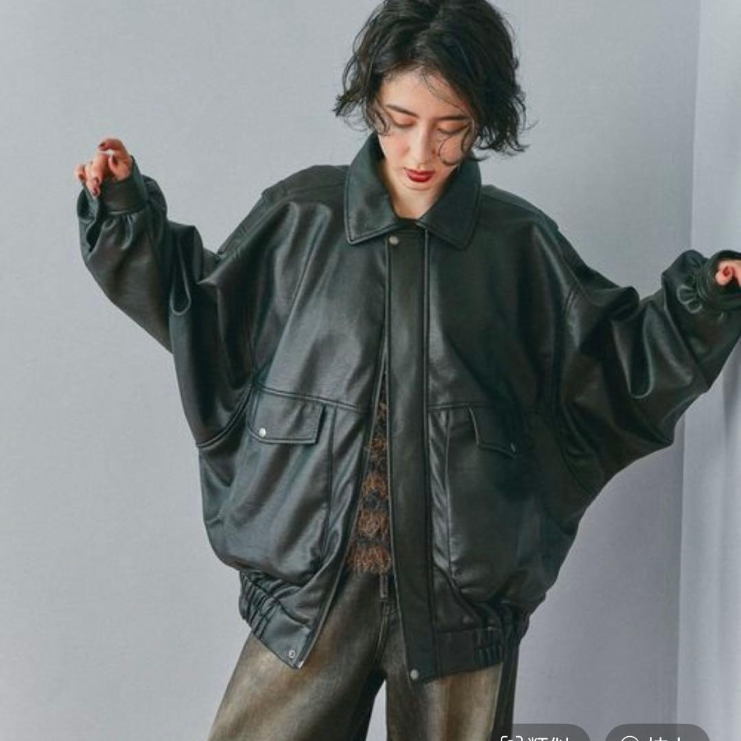 ニコアンド　フェイクレザー2WAYアソートブルゾン　ブラック