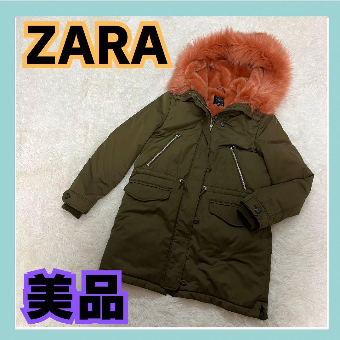 美品　ZARA ピンクファー モッズコート M N3B カーキ　ザラ　77302