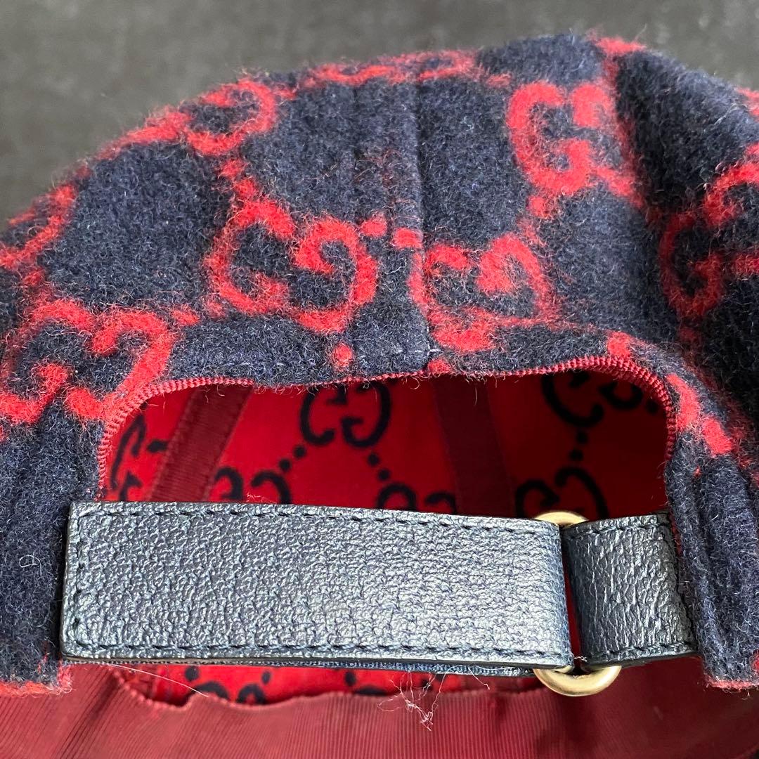 希少　グッチ　GUCCI　ベースボールキャップ　帽子　GG柄　ウール　黒　赤
