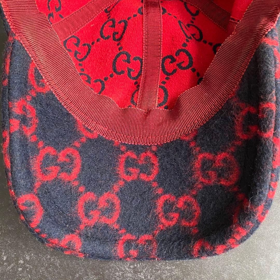 希少　グッチ　GUCCI　ベースボールキャップ　帽子　GG柄　ウール　黒　赤