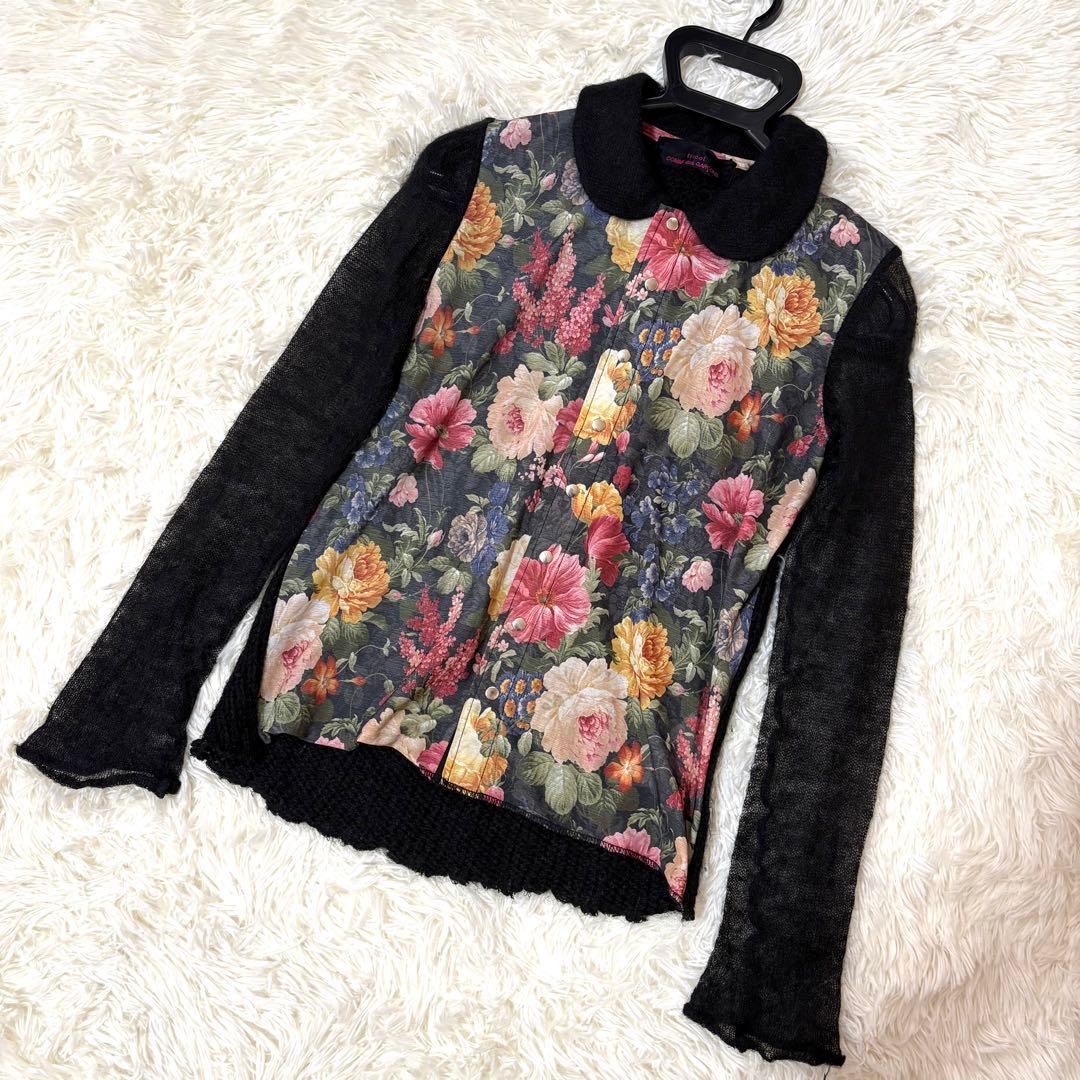 トリココムデギャルソンAD2013 花柄 切替え モヘア ニットシャツ Sサイズ