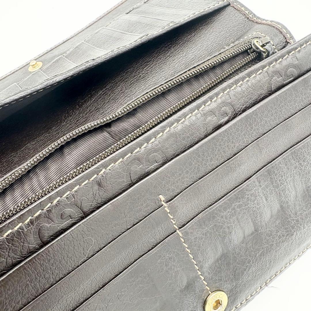 ★GUCCI シマ 長財布 ダークブラウン レザー 二つ折り財布 GGパターン