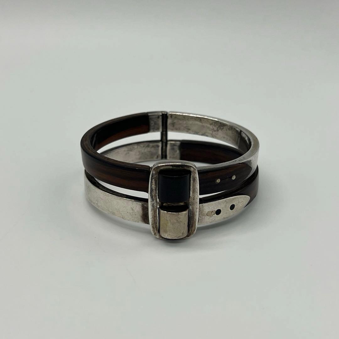 グッチ GUCCI ダブルベルトバックル バングル SV ウッド オールド