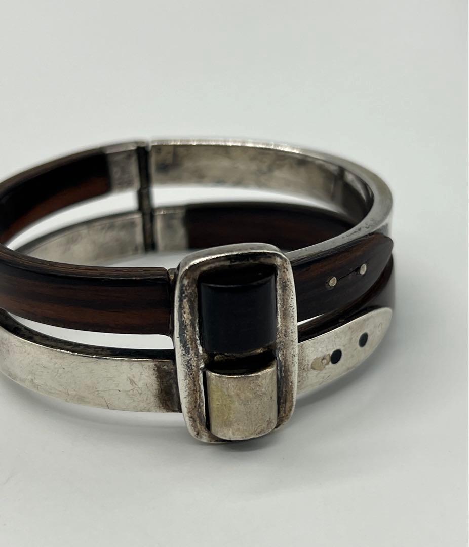 グッチ GUCCI ダブルベルトバックル バングル SV ウッド オールド