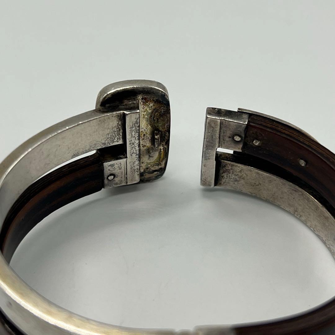 グッチ GUCCI ダブルベルトバックル バングル SV ウッド オールド