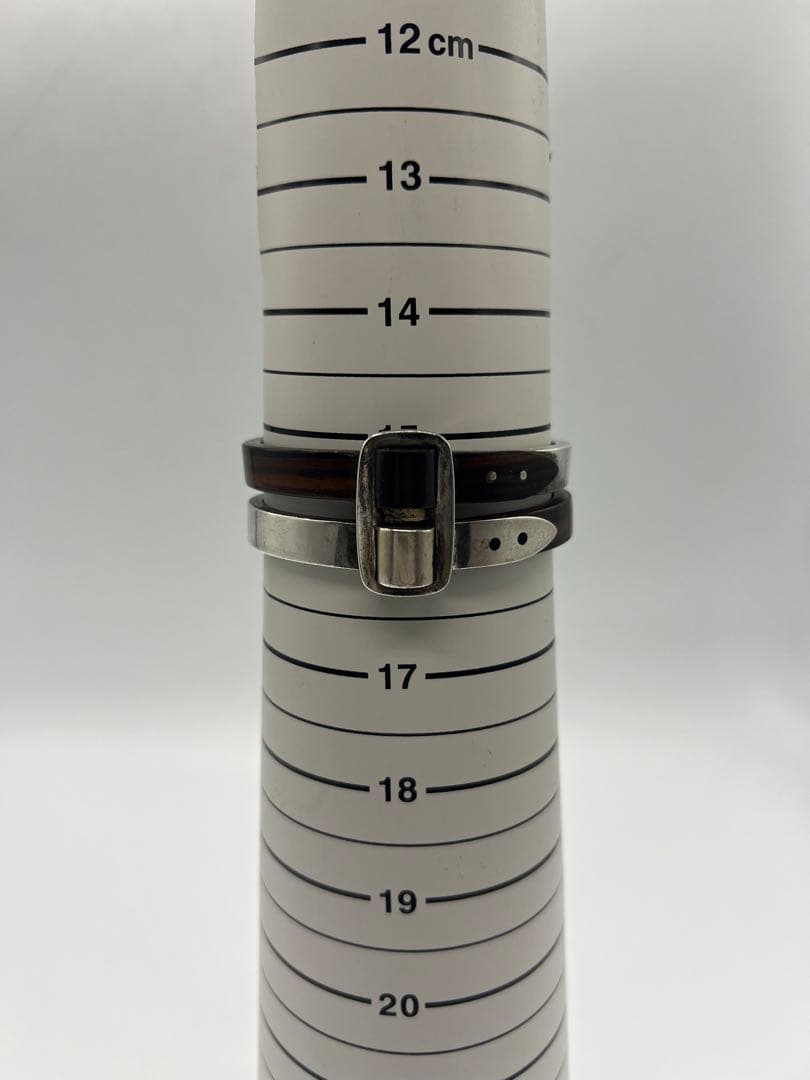 グッチ GUCCI ダブルベルトバックル バングル SV ウッド オールド