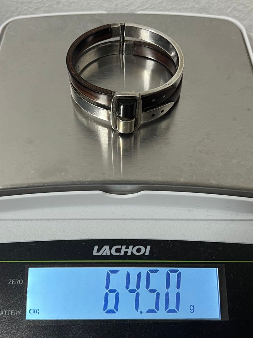 グッチ GUCCI ダブルベルトバックル バングル SV ウッド オールド